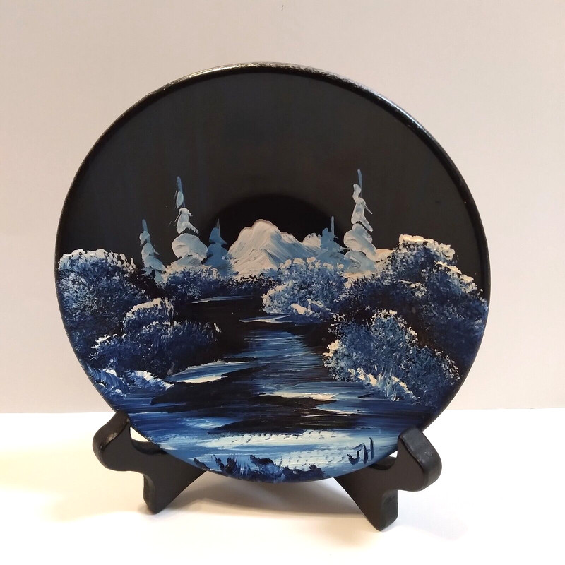 Gold Mining Pan Hand Painted Signed Alaskan Snowy Mountain Folk Art