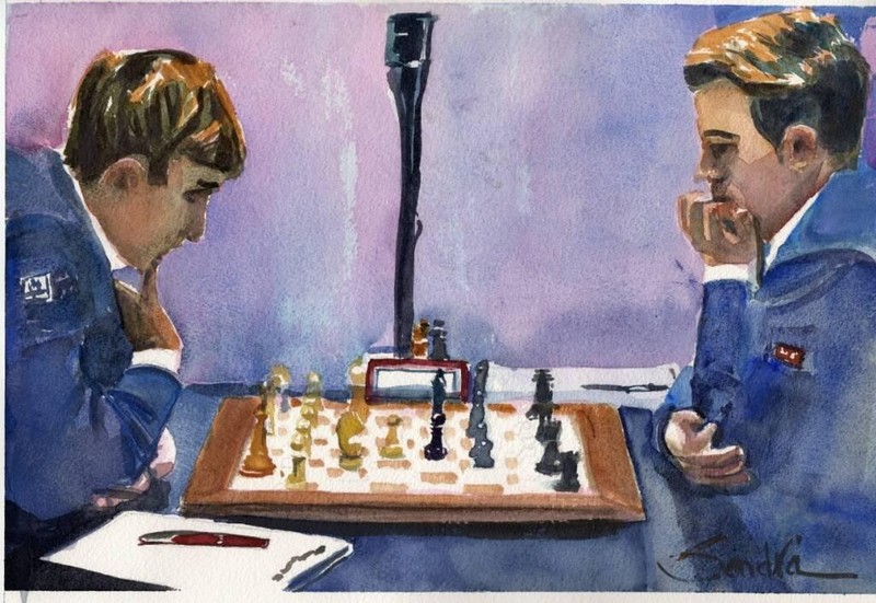 Chess Match : Sandra Watercolors™ : ORIGINAL PAINTING gallery