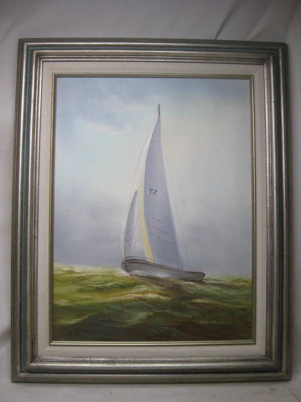 framed & signed oil painting sailboat nautical Y2 boat 12″ x 16 original art