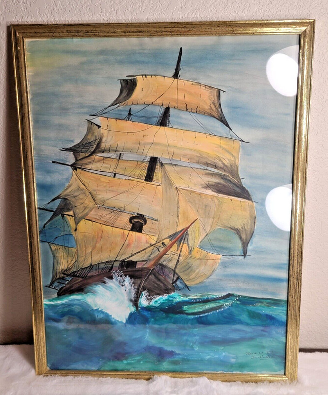 Original Signed Watercolor Painting by Doris Huston The Storm 1972 26″ x 20″