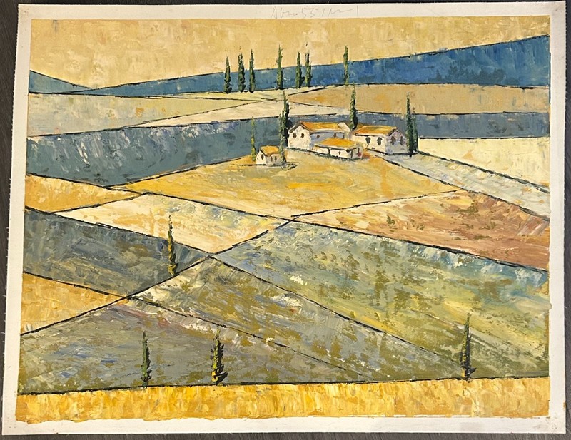 Hand-Painted Oil Painting on Canvas Paper 27×35. «Tuscan Fields»