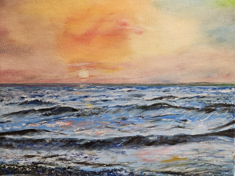 Sunset Waves original hand painted by T Pence 16×20