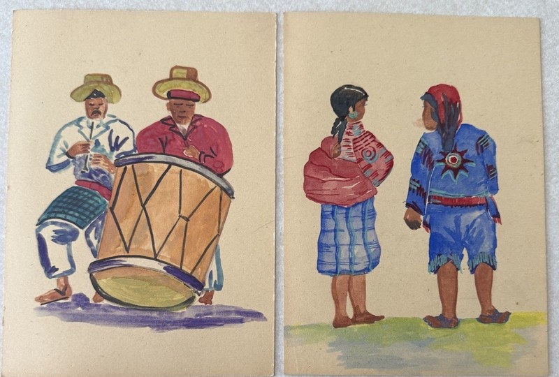 2 Piece Hand Painted Water Color Art, Artist/Origin Unknown