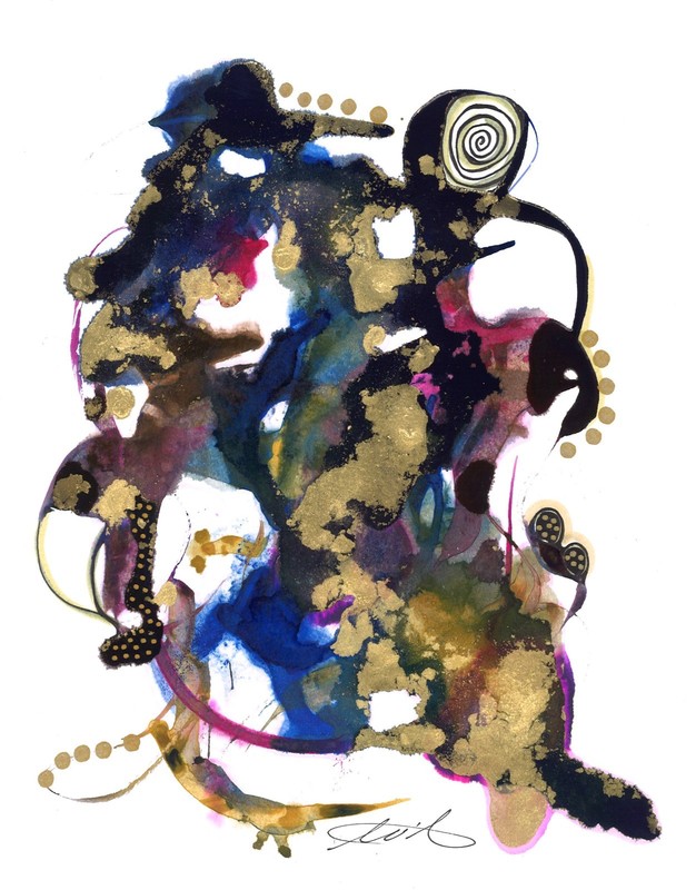 Alcohol Inian acrylic ink drawings recycled watercolor paper leaves Fall season