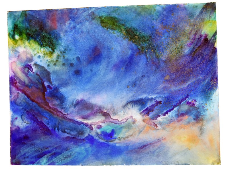 30″ Watercolor Painting Paper Carolynn Mann Art Cosmic Photons Abstract Blue