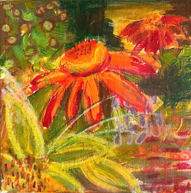Original Summer Garden Painting Colorful Flowers