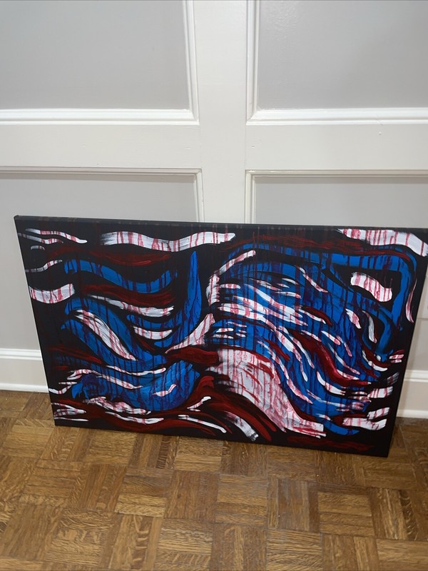 24×26 Painting Of Abstract French Art Red, White, Blue, Black French Culture.