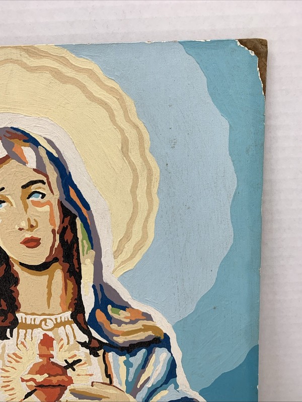 Vintage Paint By Number Immaculate Heart Virgin Mary Signed 1954 MCM Mid Century gallery