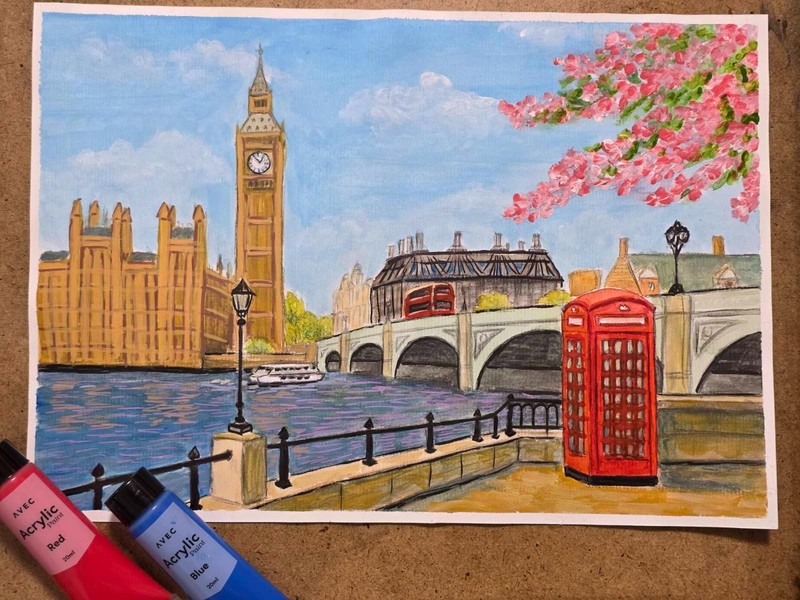 London Street Acrylic Painting Big Ben British Landmark Travel Gift А4 Art gallery