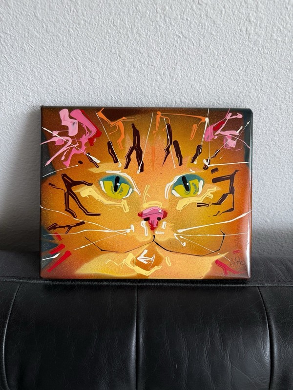 Burnt Fingers Metal Original Painting Pop Art Cat Acrylic Latex Enamel Wall Art