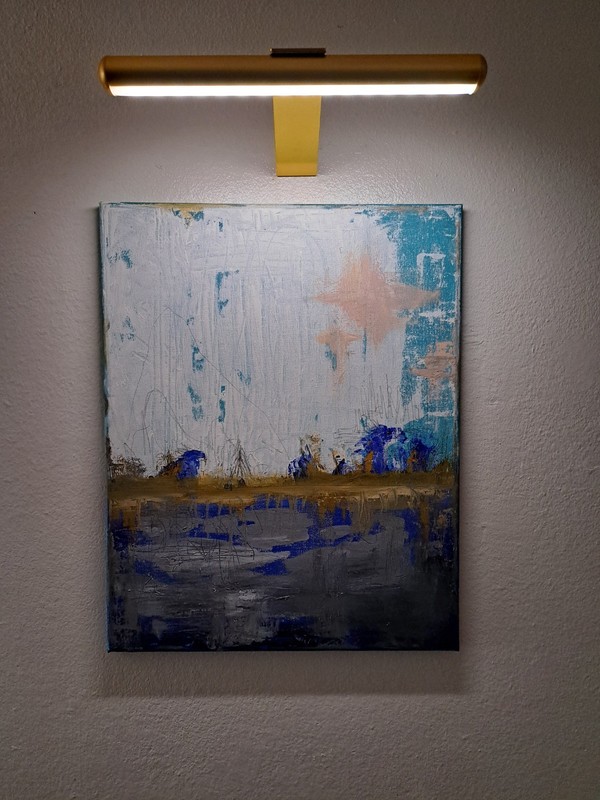 Blue tan pink oil acrylic abstract landscape «Untitled» Limited 1/1 signed POA