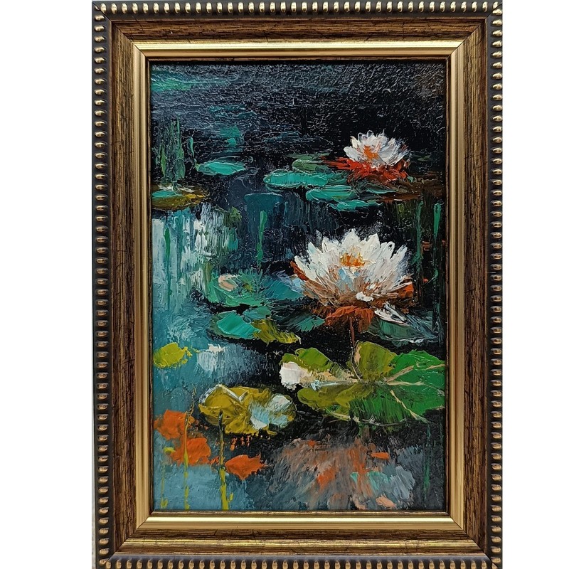 Water Lilies Original Oil Painting 4×6 Framed Signed Monet Pond Impressionist