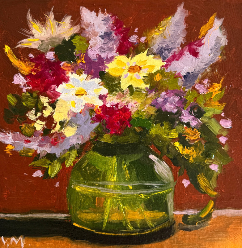 Flowers Oil Painting Original Impressionist Floral Signed Bouquet Art 8×8