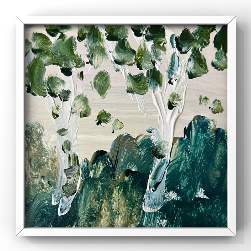 Catskill Mountains New York Birch Trees Landscape Impressionist Painting Framed