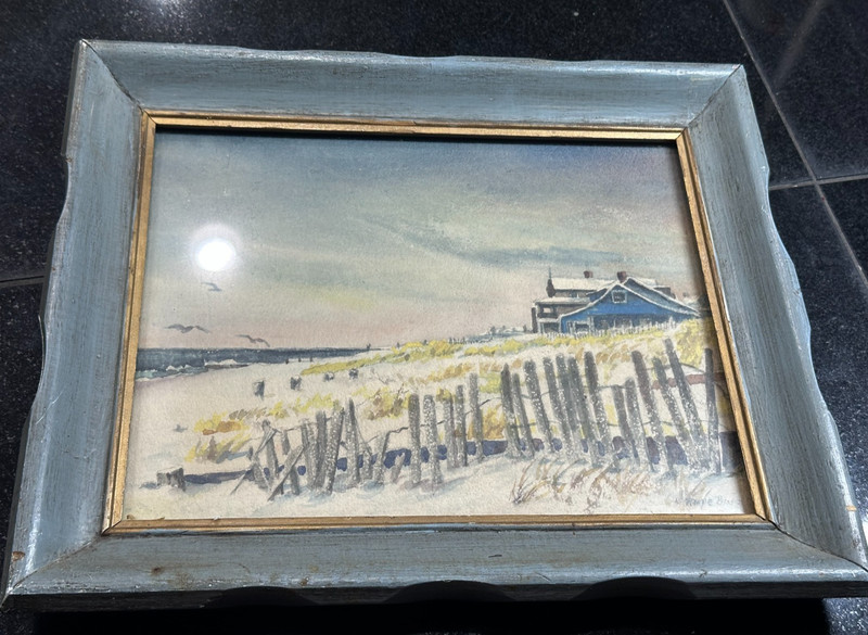 Vintage Rupe Bing Watercolor Painting 1980 Original Winter Beachfront