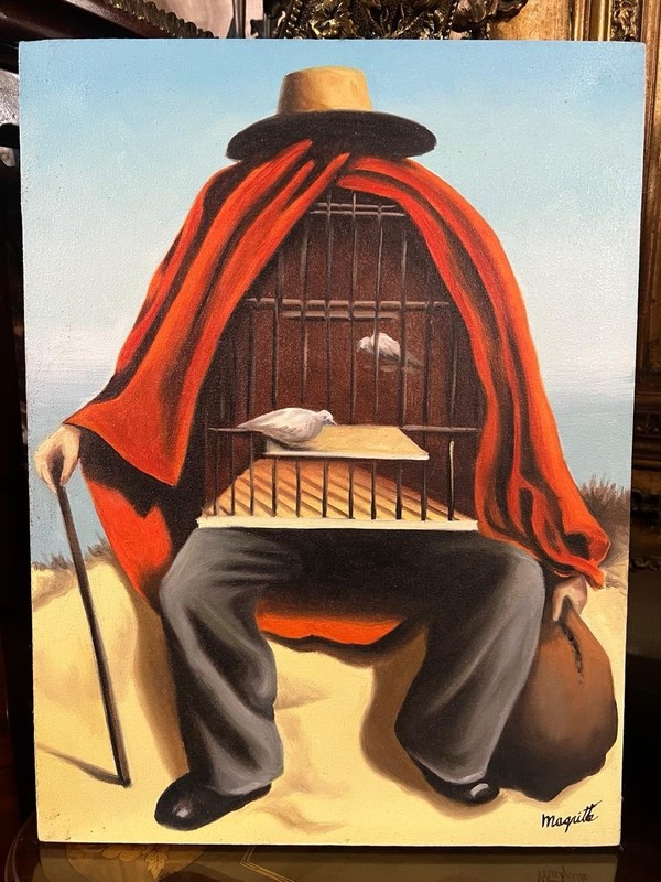 Rene Magritte – Amazing Oil Canvas – Signed – Stamped – Surrealism Style