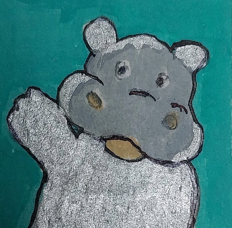 DOLLHOUSE MINIATURE Hand painted WALL PICTURE Hippo ~ 1.5 Inch Painting by GAT