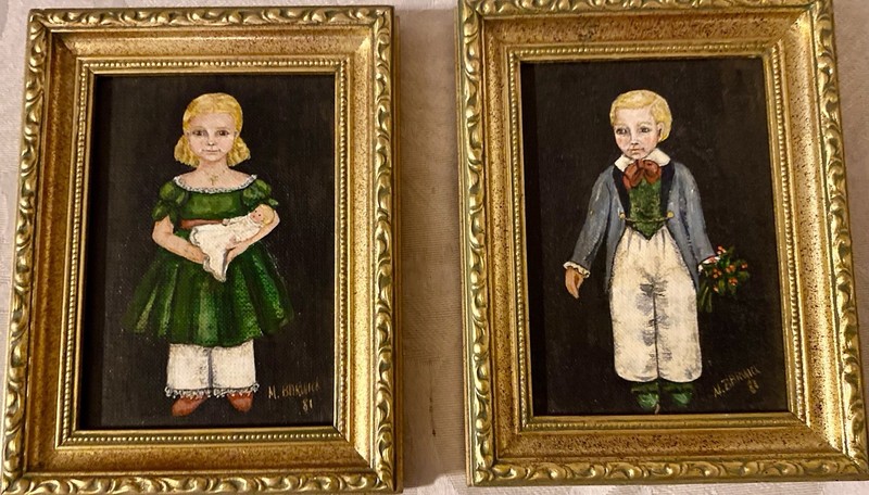 Mary R Barwick Accomplished Alabama Primitive Artist Pair Of Paintings