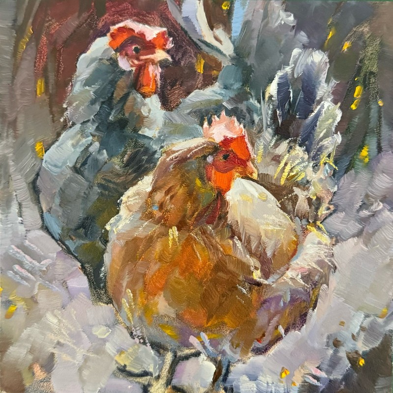 Chicken Farm Animal Bird Painting Original 6×6