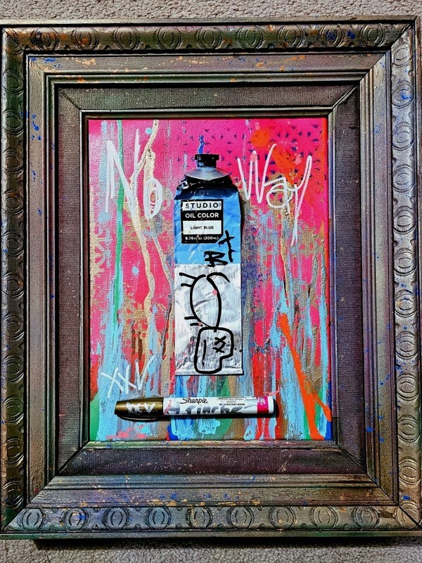 Original ELBALLOT Mixed Graffiti Abstract Painting ‘No Way’ Framed Canvas Art