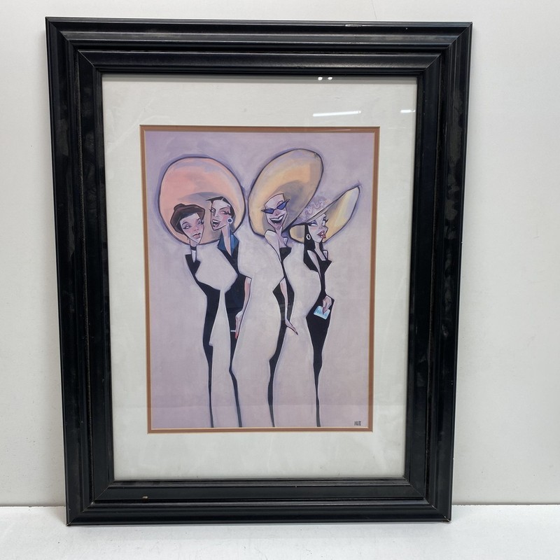 Signed «WHITE» Gouache Painting Stylized Fashion Illustration 24×30 Framed Art