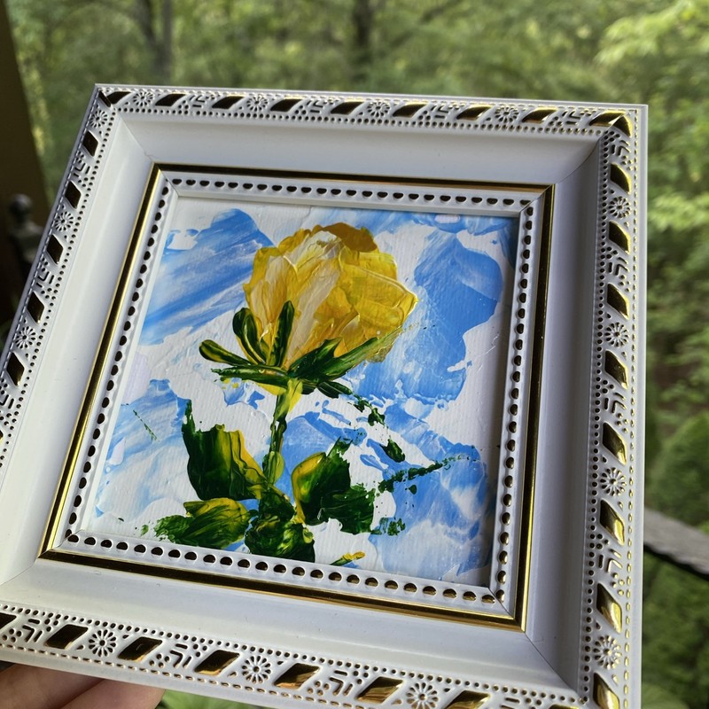 Yellow Rose,abstract Flower,Original Acrylic Painting On Canvas Panel,4/4 Framed gallery