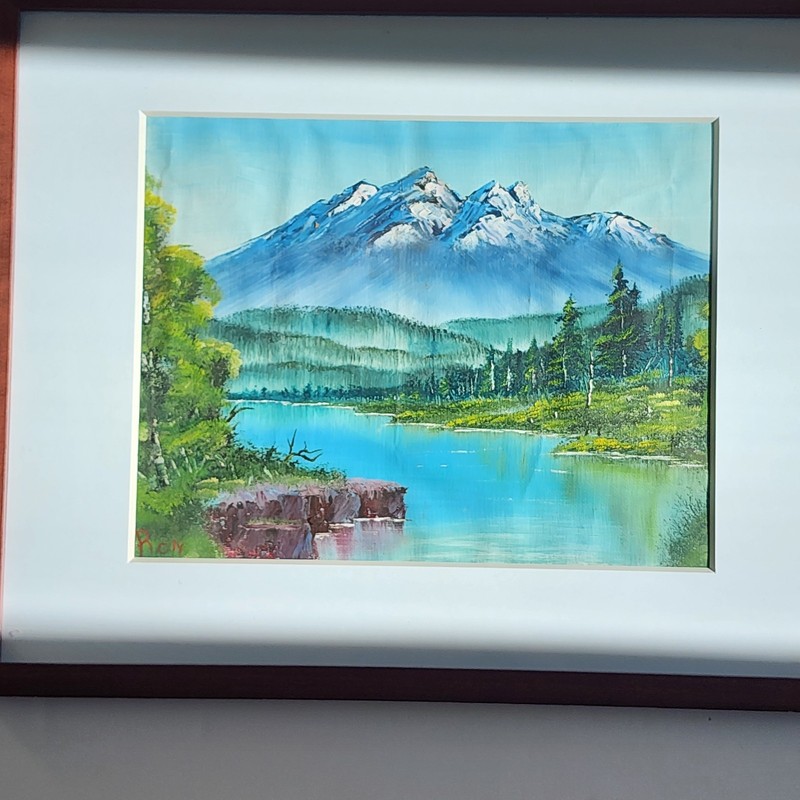 Original Mountain Landscape Oil Painting 16x20 Bob Ross Style Framed Nature Art gallery