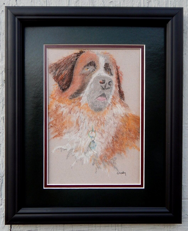 St. Bernard, Original Pastel Painting. Lifelike, Signed & Framed. Excellent Cond