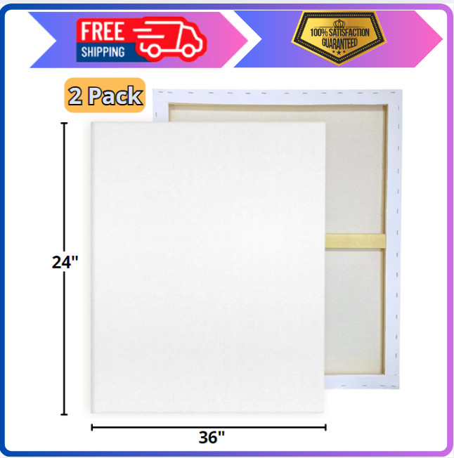 2 Pack Large White Stretched 24×36 Canvas for Painting Art Supplies