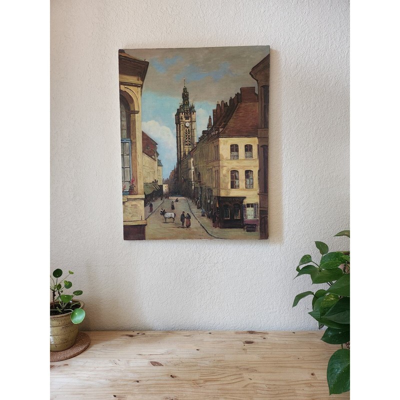 Vintage Oil Painting Reproduction Jean-Baptiste-Camille Corot’s Belfry of Douai