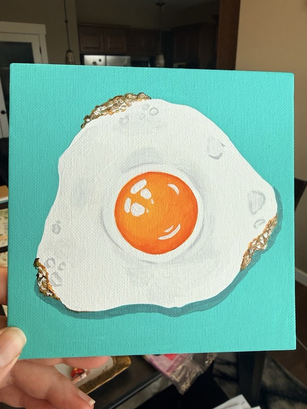 Original 6×6 Acrylic Painting, Food, Fried Egg “Fried Egg On Teal”