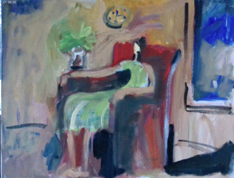 Woman in Interior modern Fauvism Oil Painting on 16"x20" canvas Original Signed