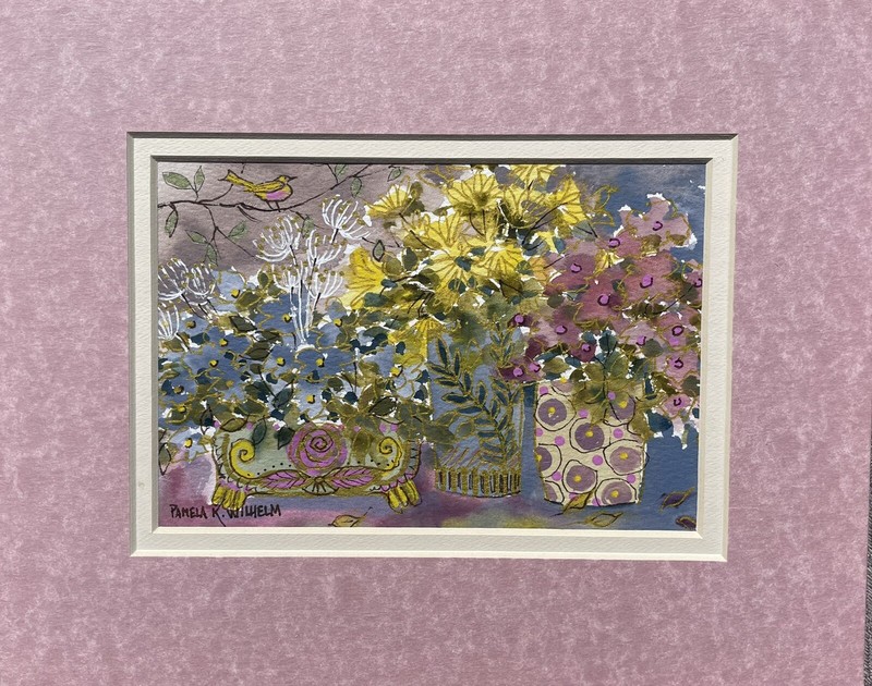 Pamela Wilhelm original 5”X7” Matted To 8”x10” Whimsical Watercolor Ink Floral