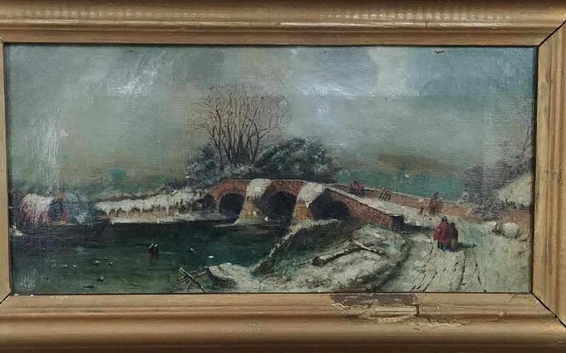 Vintage Antique Oil Painting on Canvas Framed 17"x11.5" Canvas-12"x6" gallery