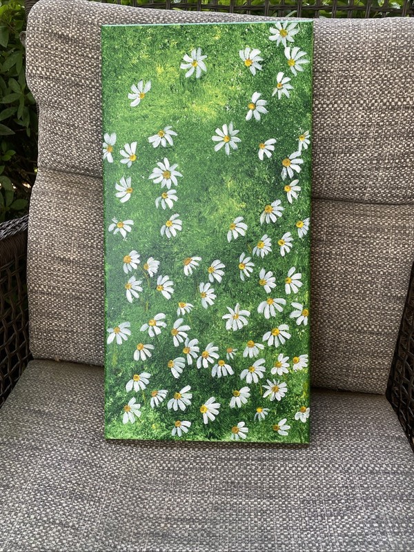 10/20 Inches Original Painting On Canvas,abstract Field,Daisy,daisies