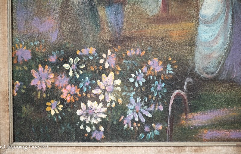Vintage Impressionist Oil Painting of 19th Century French Garden Landscape 27x31 gallery