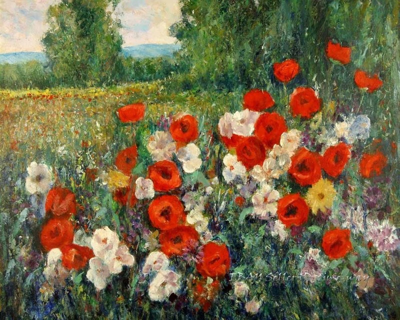 Poppy Field landscape Oil painting Wall art HD Giclee Printed on Canvas P172