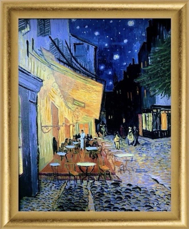 Vincent Van Gogh “Cafe Terrace At Night”Repro Canvas Framed Wall Art 18”x22”