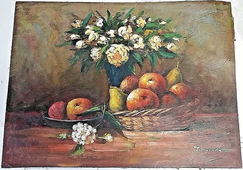 Flower Bouquet & Fruit Basket Lithograph Canvas PERSONAL PREFERENCE Wall Art