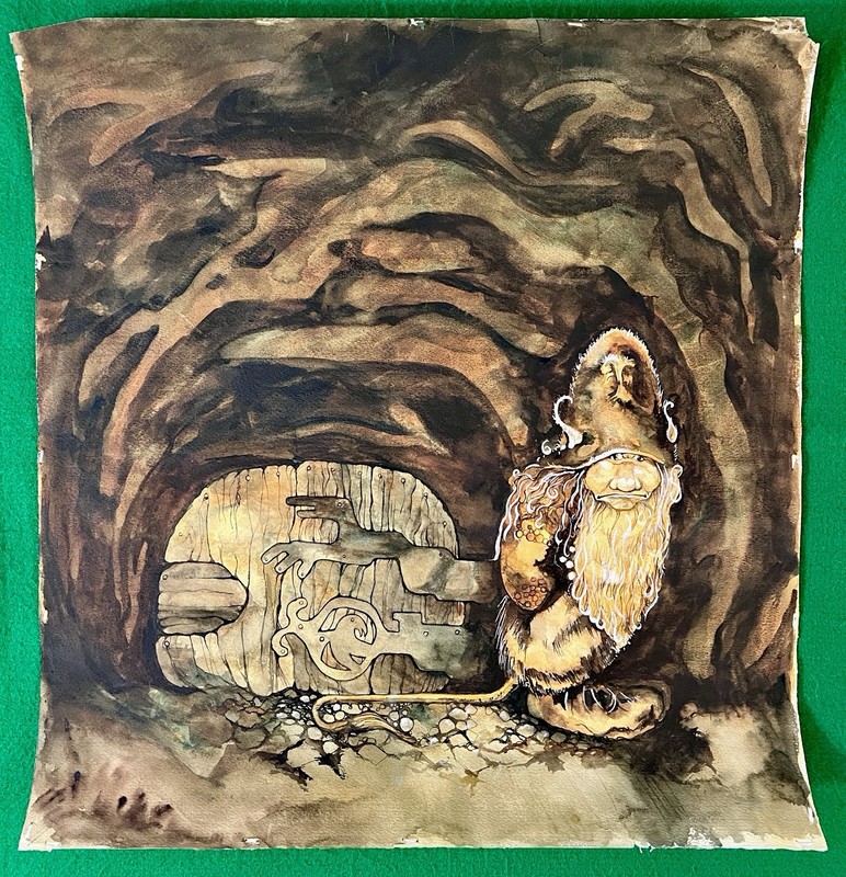 ORIGINAL John Bauer HAND-PAINTED Reproduction TROLL AT THE DOOR Sweden ART