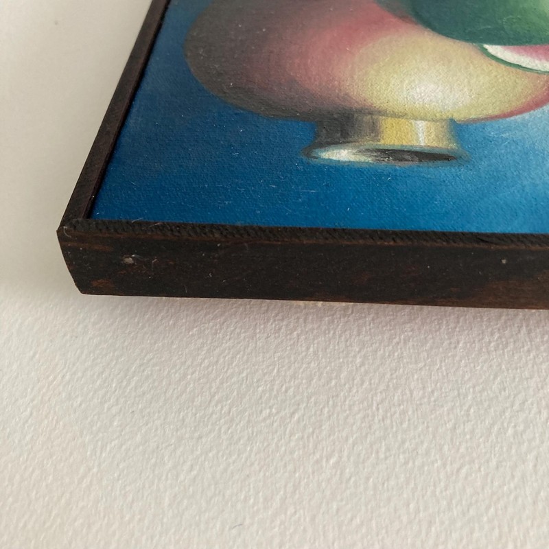 Artist Signed 1990s Framed Small Still Life Acrylic Painting on Canvas gallery