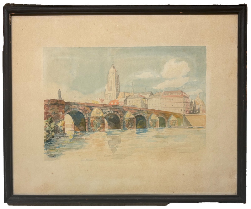 Vintage 1926 Harold Lebovidge CHARLES BRIDGE PRAGUE Czech Cityscape PAINTING
