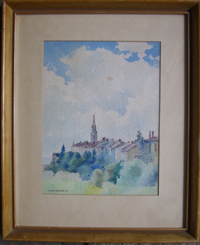 Bern Church Munster Watercolor Antique Signed H. Schaer Dedication Switzerland