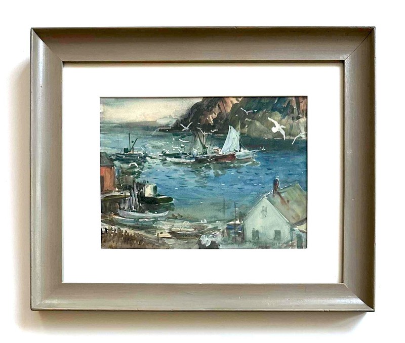 John Clifford Pellew -New England Harbor w/Boats Original Watercolor circa 1940s gallery