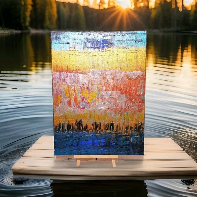 Original Abstract Gold Metallic Turquoise Painting Canvas 18×24