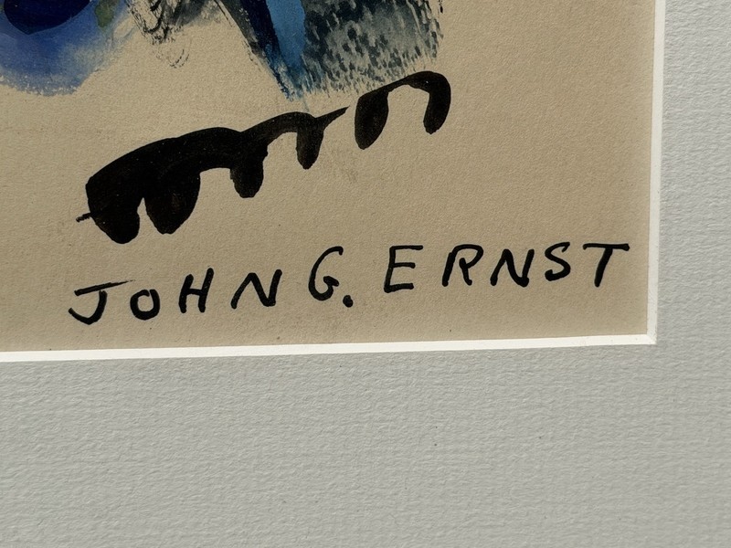 Woodstock New York Outsider Artist John G Ernst Signed Abstract Landscape W/C. gallery