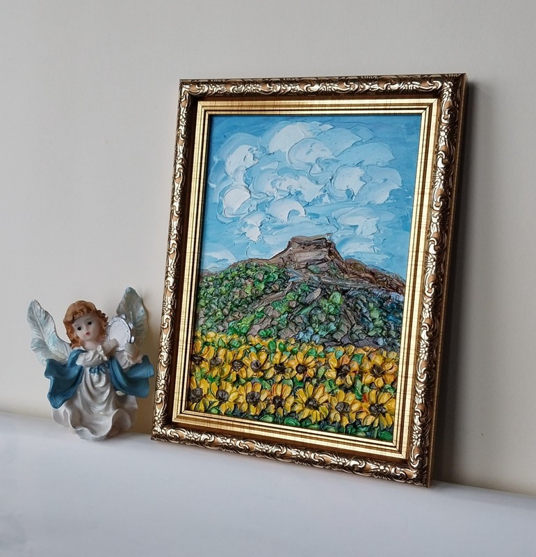 Framed New Mexico Mesa Landscape Sunflowers Field Art 5x7” Oil Painting Original gallery