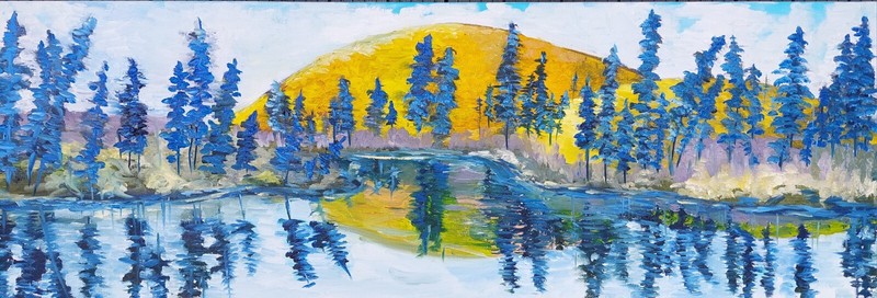 Oil original landscape painting on canvas size 36x12 inches gallery