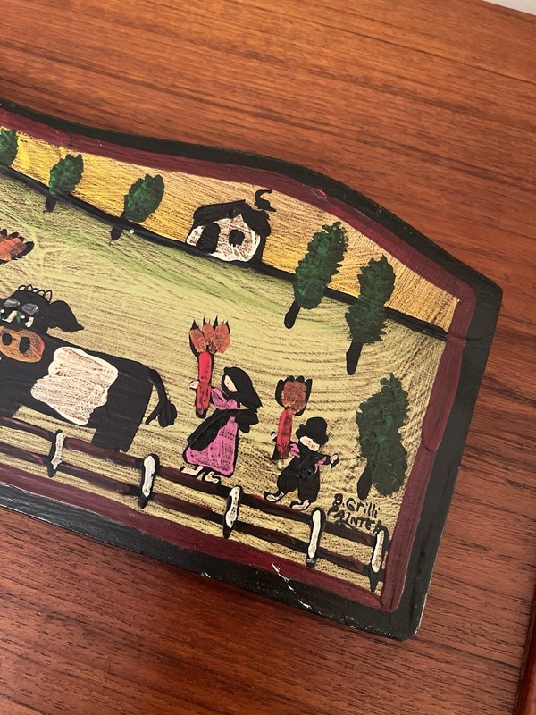 Bonnie Grilli Signed Folk Art Original Painting on Wood “Cow Catcher” Train RR gallery