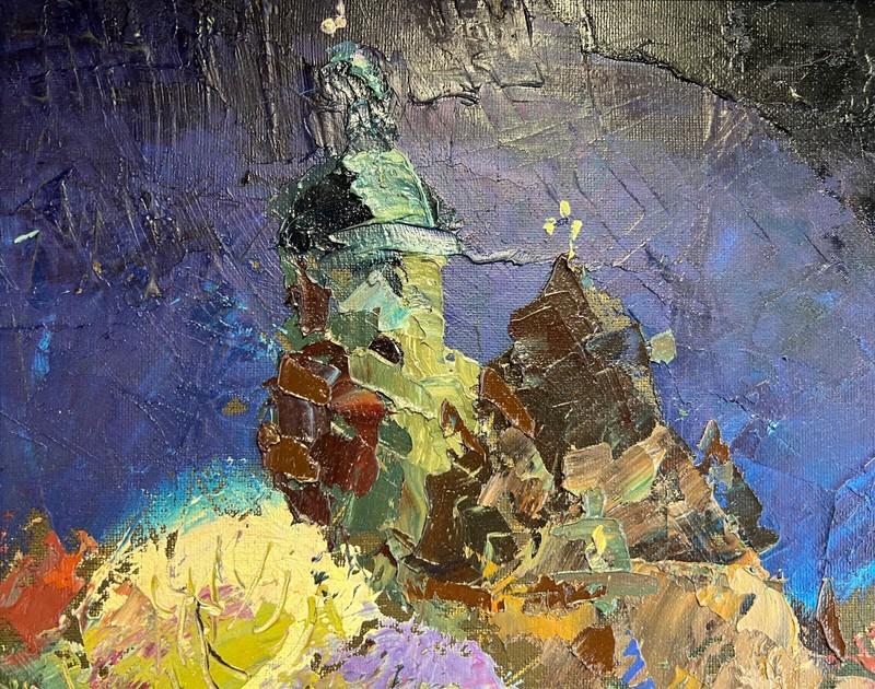 Abstract Oil painting Night Lviv Bernardine Monastery Ukrainian painter Canvas gallery